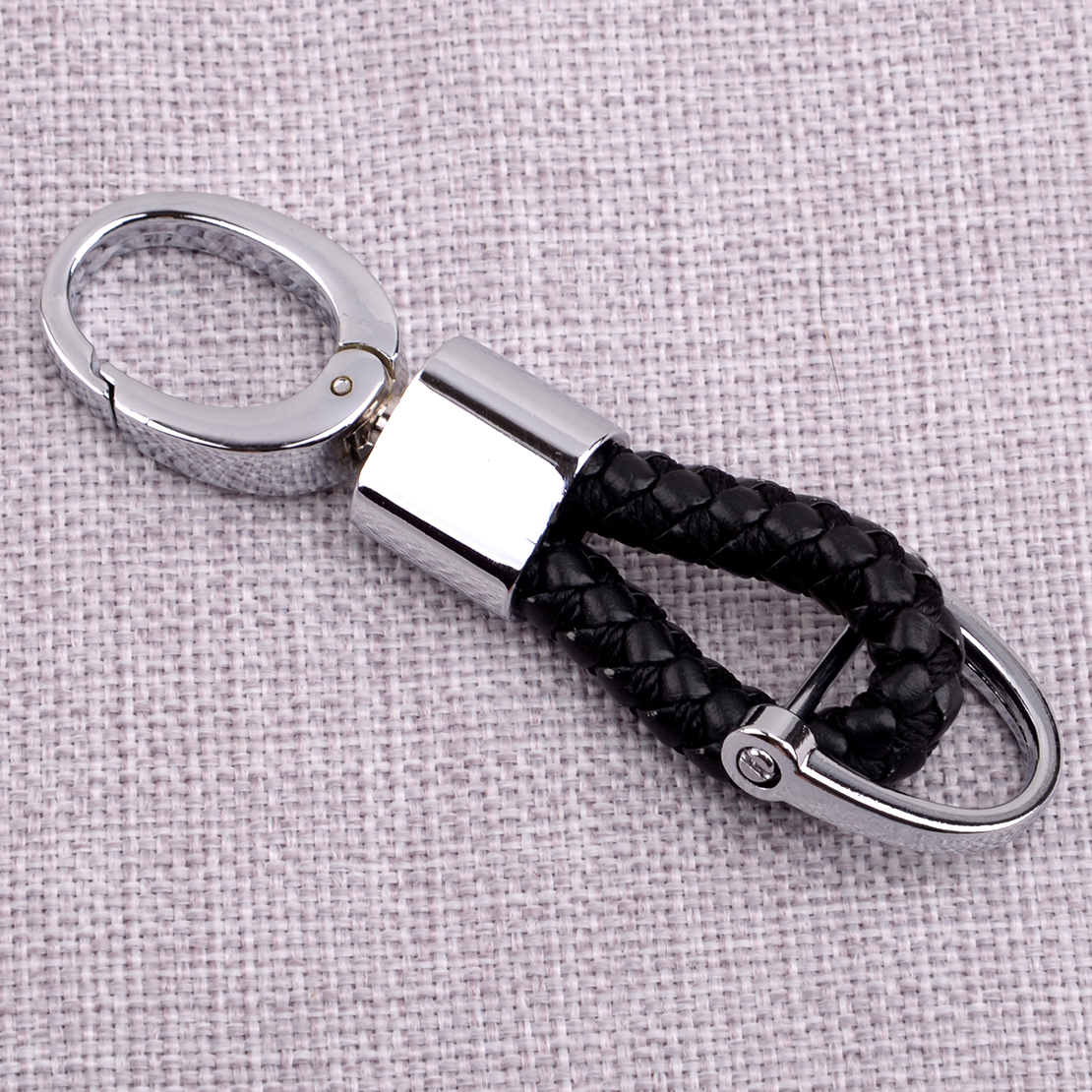 1x Vehicle Car Keychain Key Chain Key Ring Key Fob Leather Rope Strap Weave New 