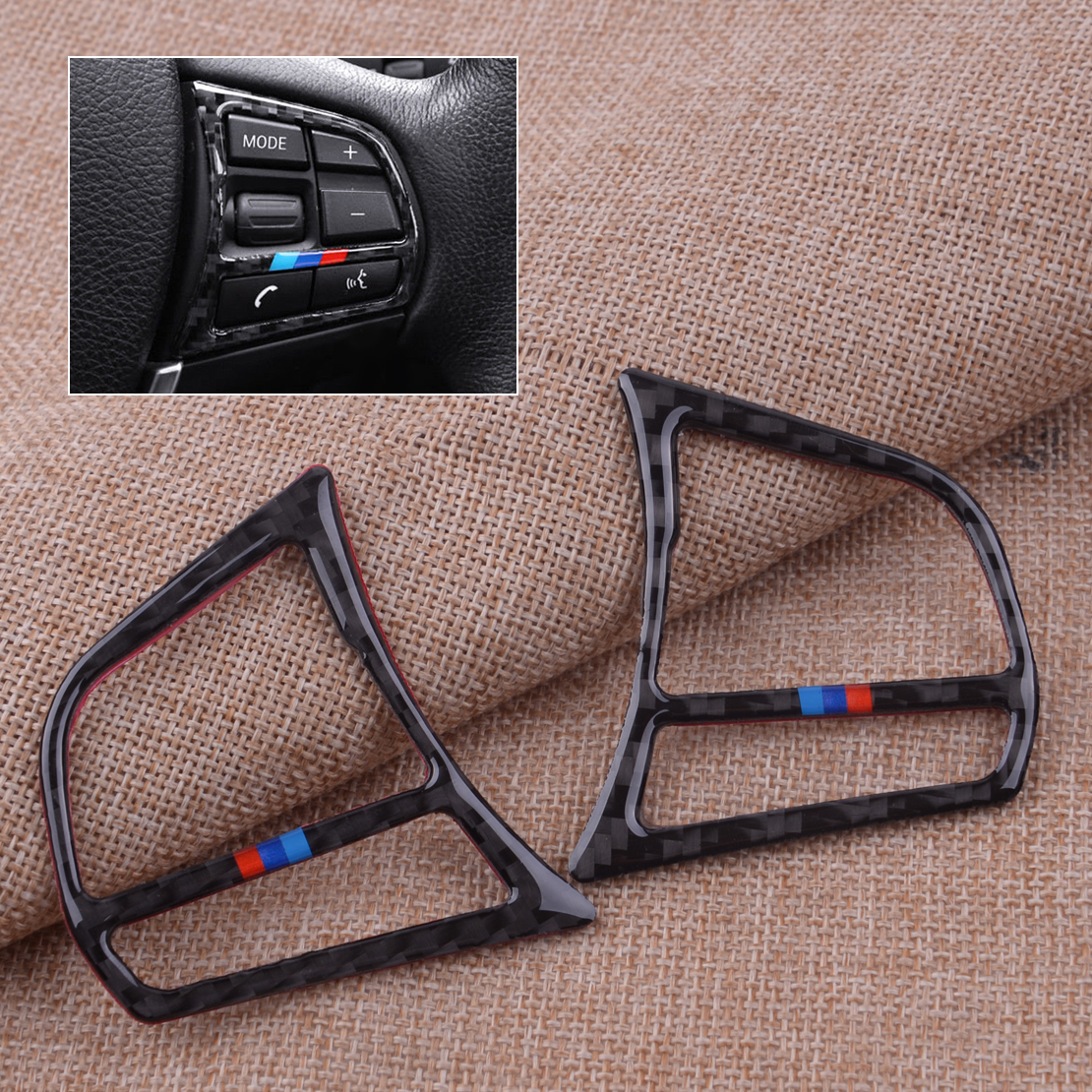 2Pcs Steering Wheel Control Button Carbon Fiber Trims For BMW 3 4 Series F30 F36