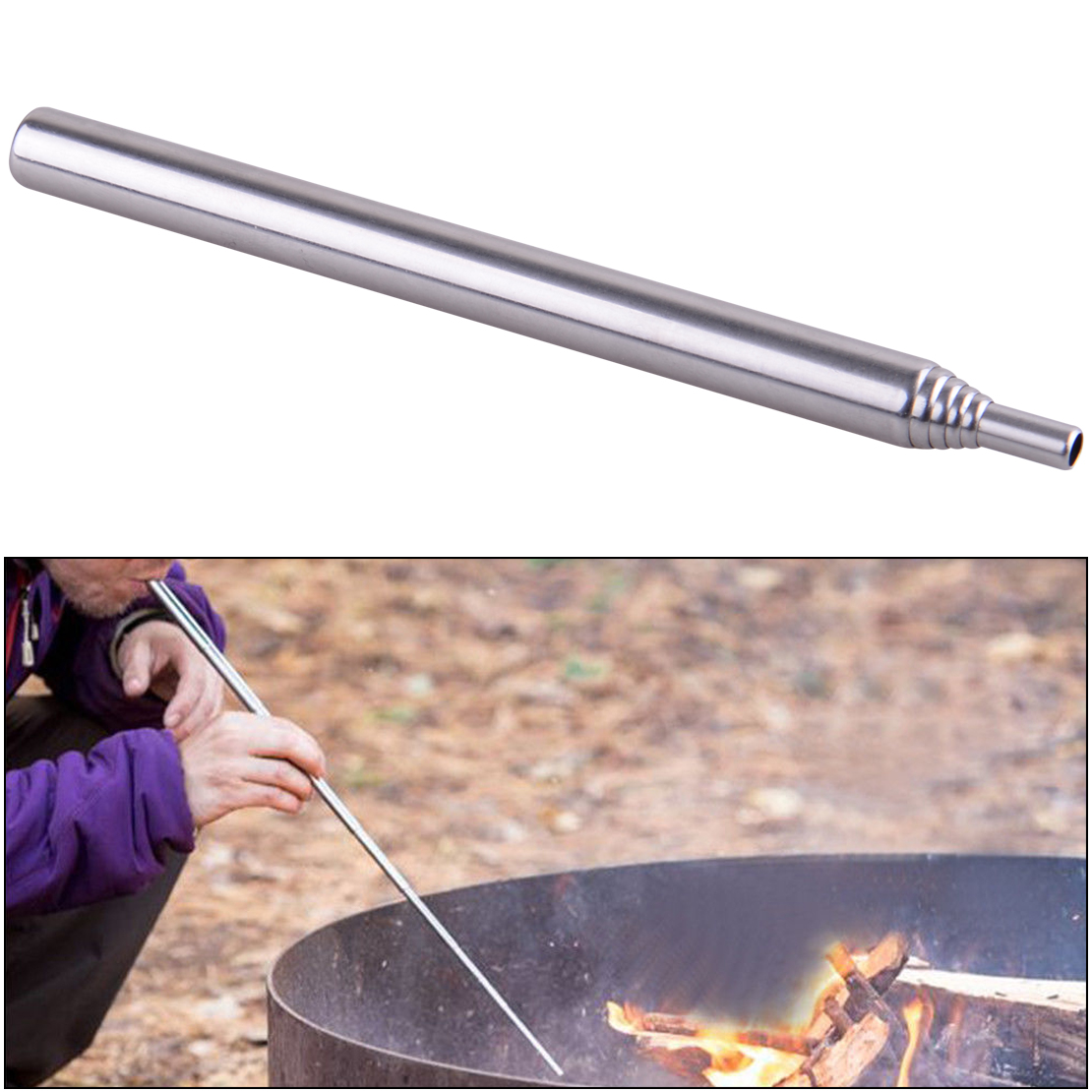 Stainless Collapsible-Pocket Bellows Make-Fire Tool By Blasting-Air Camping