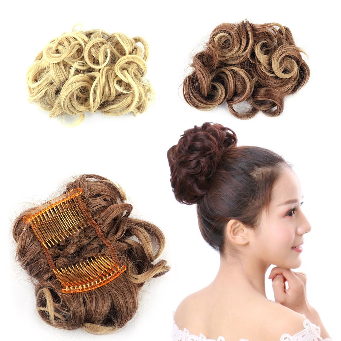 Comb Clip In Women Wave Curly Drawstring Hair Extension Hair Bun